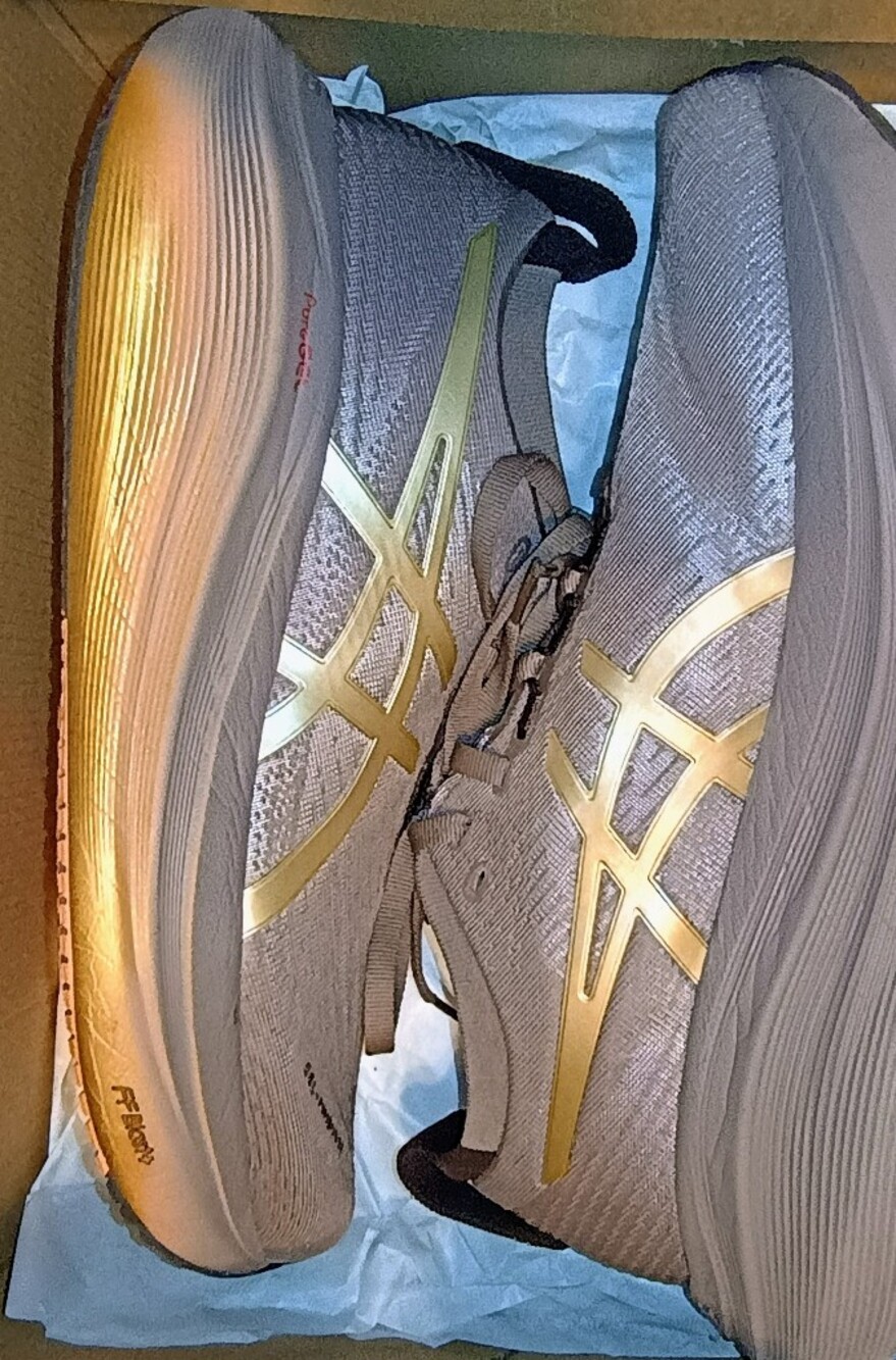 Asics Women's Taupe Athletic Shoes with Gold Accents Sz 9.5